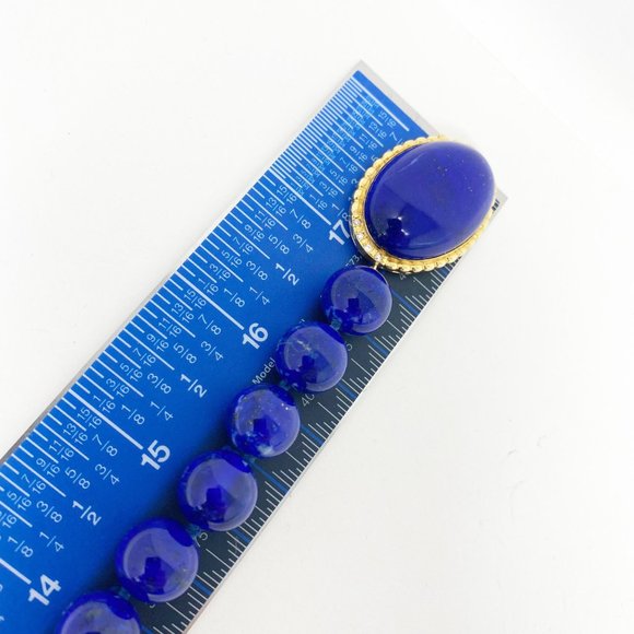 603 Vintage Lapis Lazuli Necklace, With A Lapis, Gold And Rhinestone Clasp - Picture 9 of 10